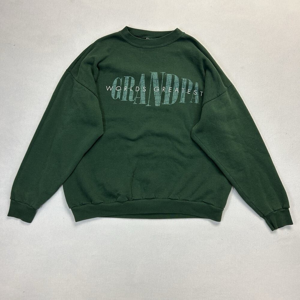 Vintage 90s Tultex Worlds Best Grandpa Sweatshirt Men's 2XL Green Single Stitch